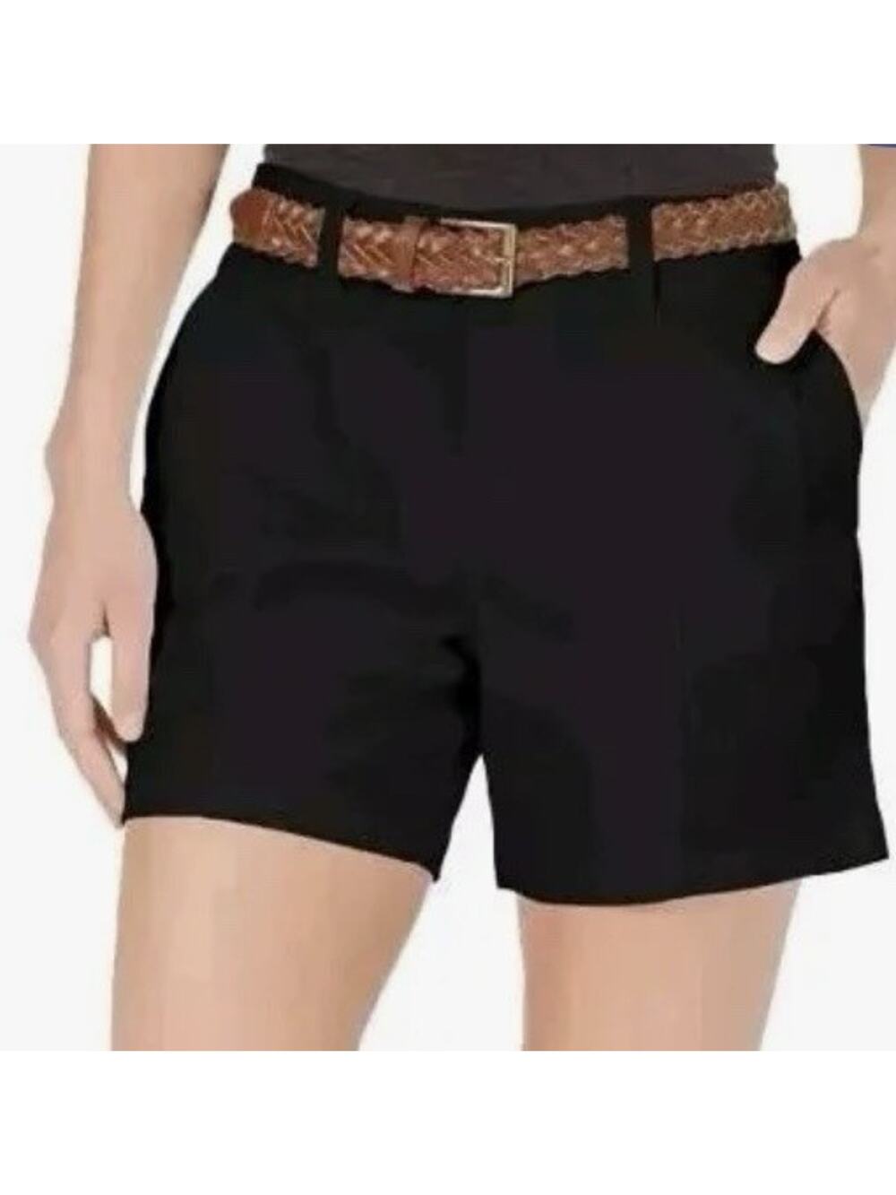 Style & Co Women's Size 16 Mid Rise Comfort Black Belted Shorts Four Pockets NEW